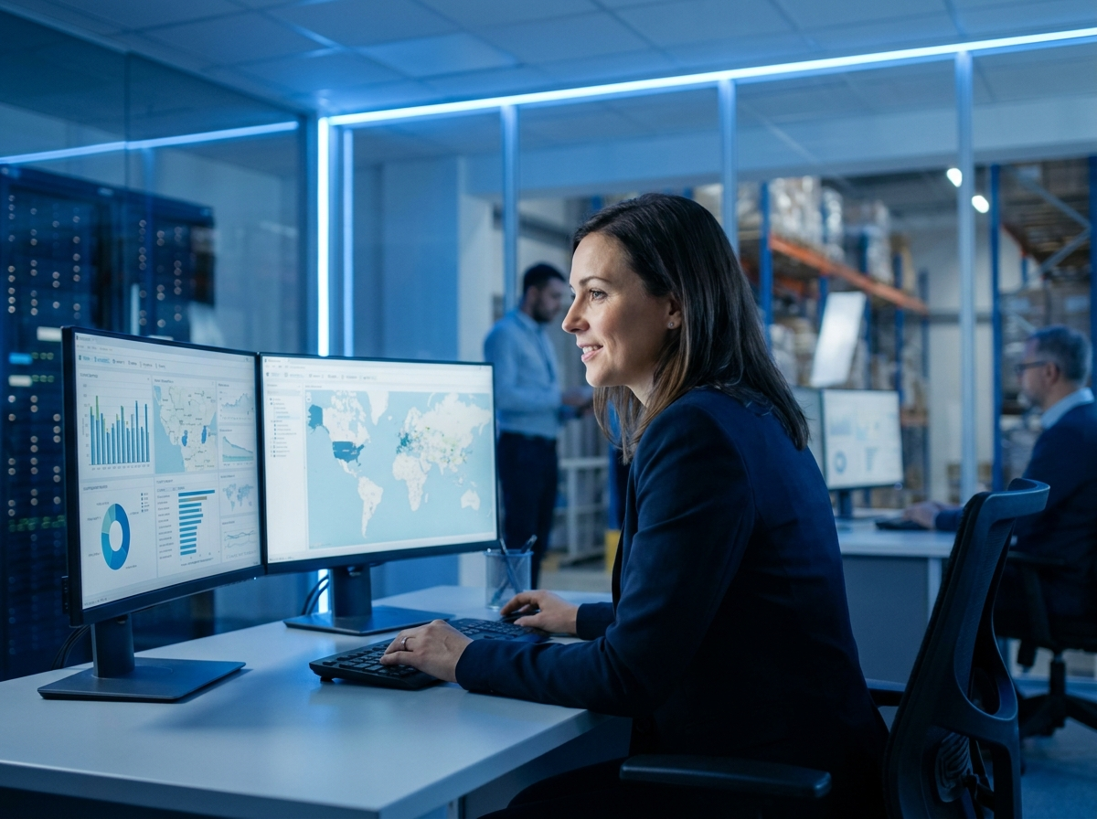 SWIFTY3PL operations specialist monitoring fulfillment on a desktop computer